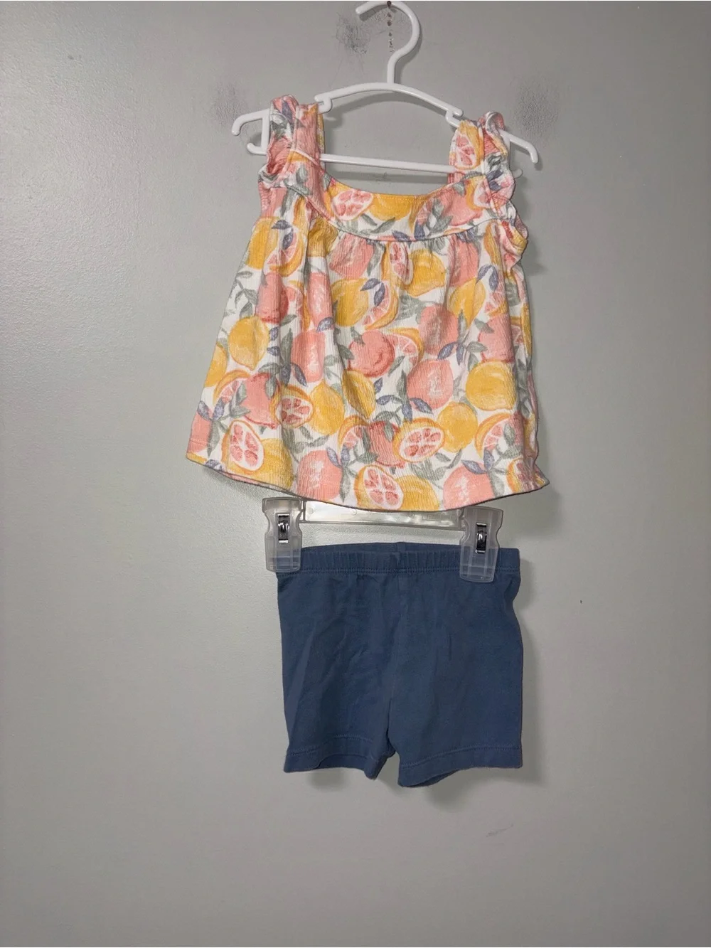 Carters Peach Lemon Ruffle Tank Top Jumping Beans Biker Shorts 18M
